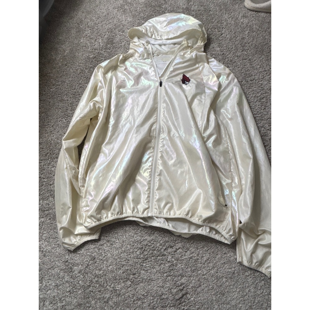 CNTR Iridescent Windbreaker Jacket Cardinal Logo Hooded Shimmer White Large